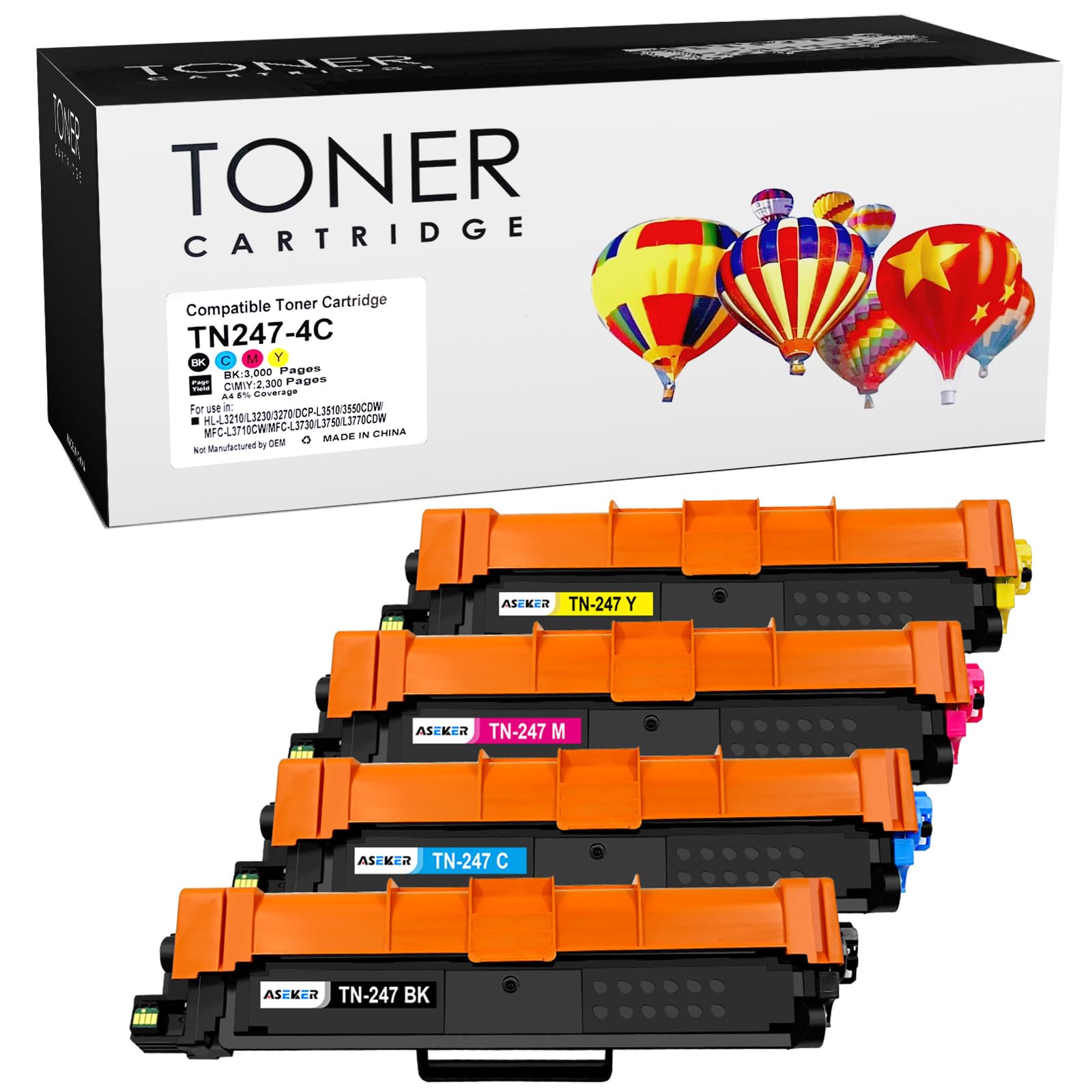 Compatible TN-247 TN247 TN-243 TN243 Toner Cartridge for Brother DCP-L3510CDW DCP-L3550CDW MFC-L3710CW MFC-L3730CDN MFC-L3750CDW MFC-L3770CDW HL-L3210CW HL-L3230CDW HL-L3270CDW（ TN-247BK / CMY ）