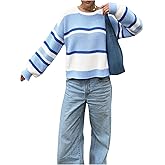 WDIRARA Women's Colorblock Striped Sweaters Crew Neck Long Sleeve Pullover Knit Tops