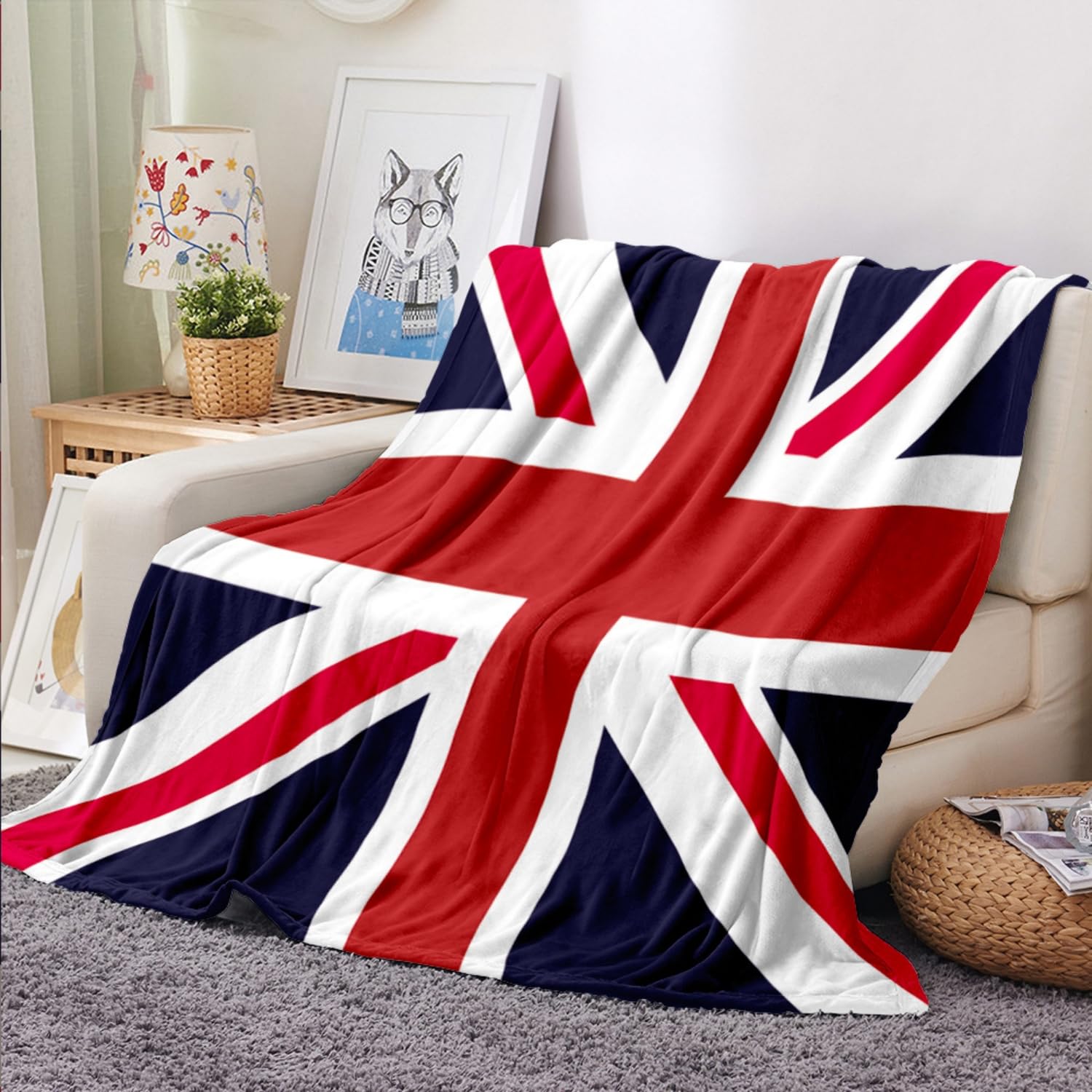 ITODA Union Jack Flag Throw Blanket Cosy Warm Flannel Blanket Thick Bed Blanket Fleece Travel Blanket Nursery Baby Blanket Great British Flag Sofa Couch Chair Blanket Bedspread Cover