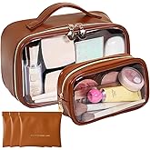 LEISENOR Travel Makeup Bag Organizer - 2 Travel Toiletry Bag Cosmetic Case for Women Clear Cosmetic Bag Makeup Organizer Zipper Pouch for Travel Essentials Storage, 3 Mini Portable Bags