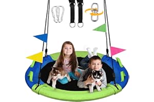 HeyZoo 43 Inch Tree Swing, 900lbs Weight Capacity Saucer Swing Sets for Kids, Come with 360 Degree Swivel and Adjustable Hanging Strap, Green and Blue