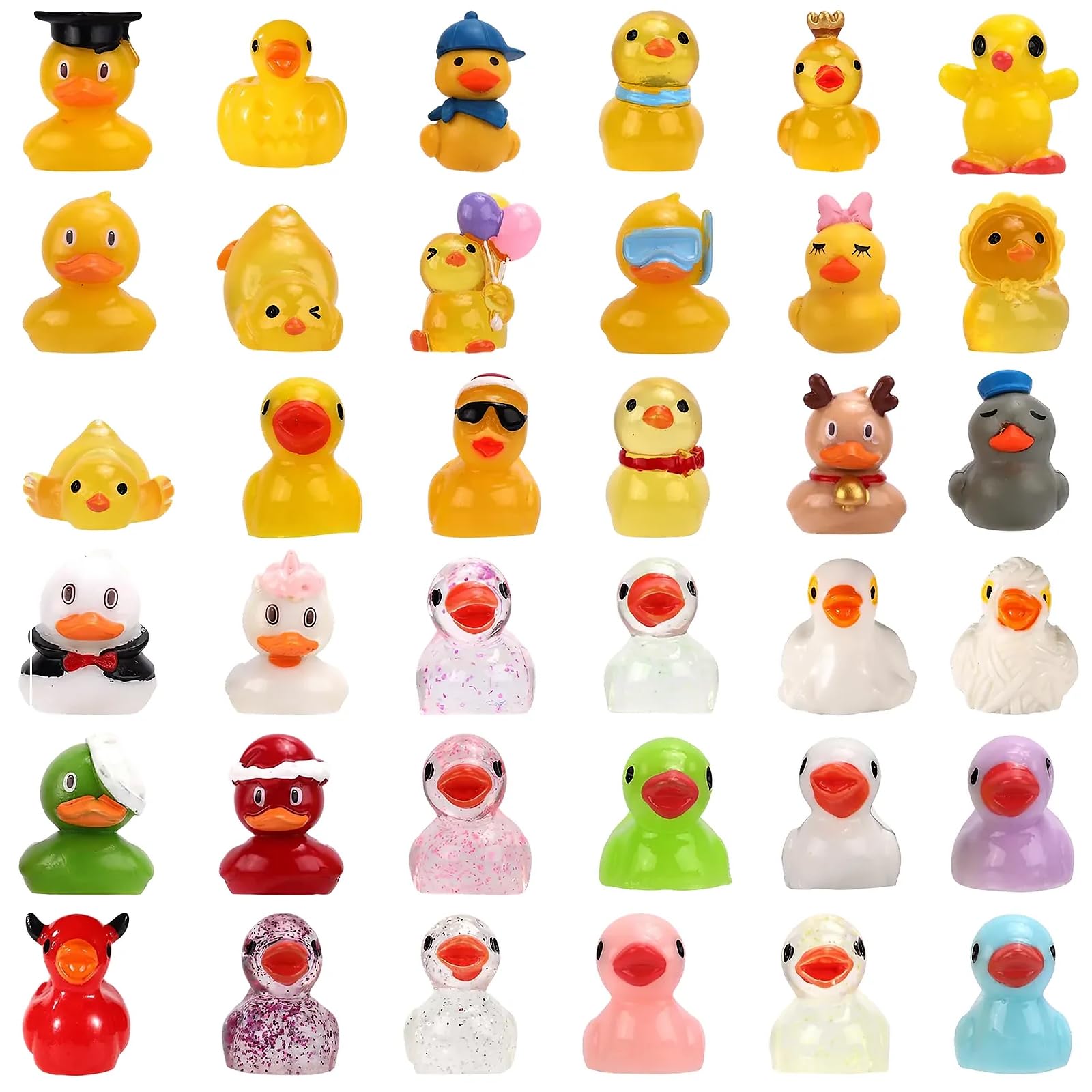 36pcs Mini Resin Ducks, Colorful Novelty Shape Tiny Ducks Figures, Small Plastic Animal Miniature for Potted Plants Garden Landscape