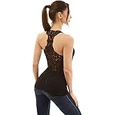 AmélieBoutik Women Scoop Neck Crochet Lace Eyelet Racerback Sleeveless Tank Top