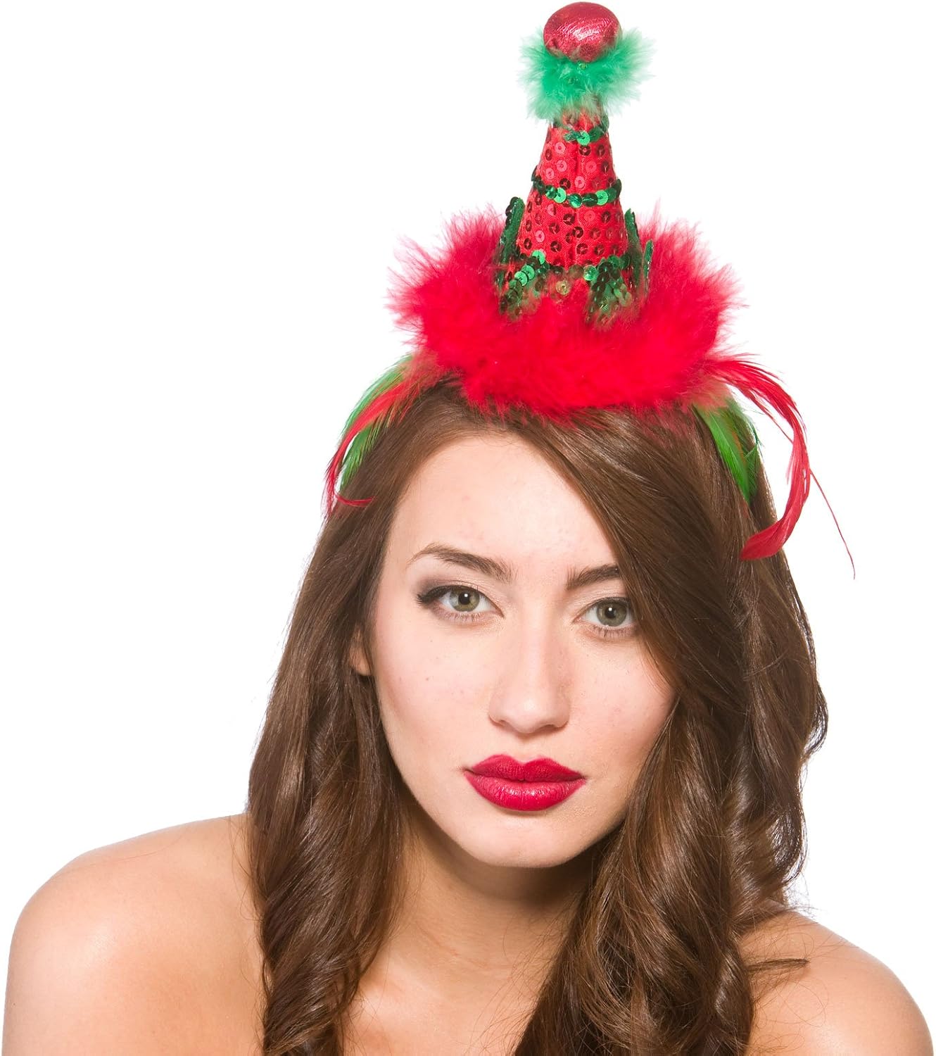 Wicked Costumes Ladies Deluxe Elf Hat on Headband Christmas Xmas Festive Fancy Dress, Red