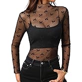 Pasgreson Women's Sexy long sleeve Bodysuit See Through Tops Party Night Out Club Outfits Slim Leotard Body Suits