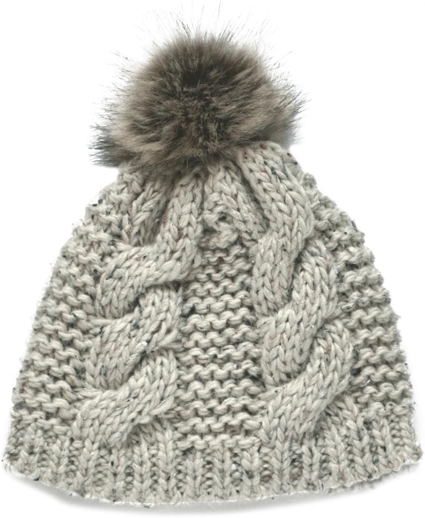 Patrick Francis Ireland Knitted Oatmeal Speckled Wool Fur Bobble Hat