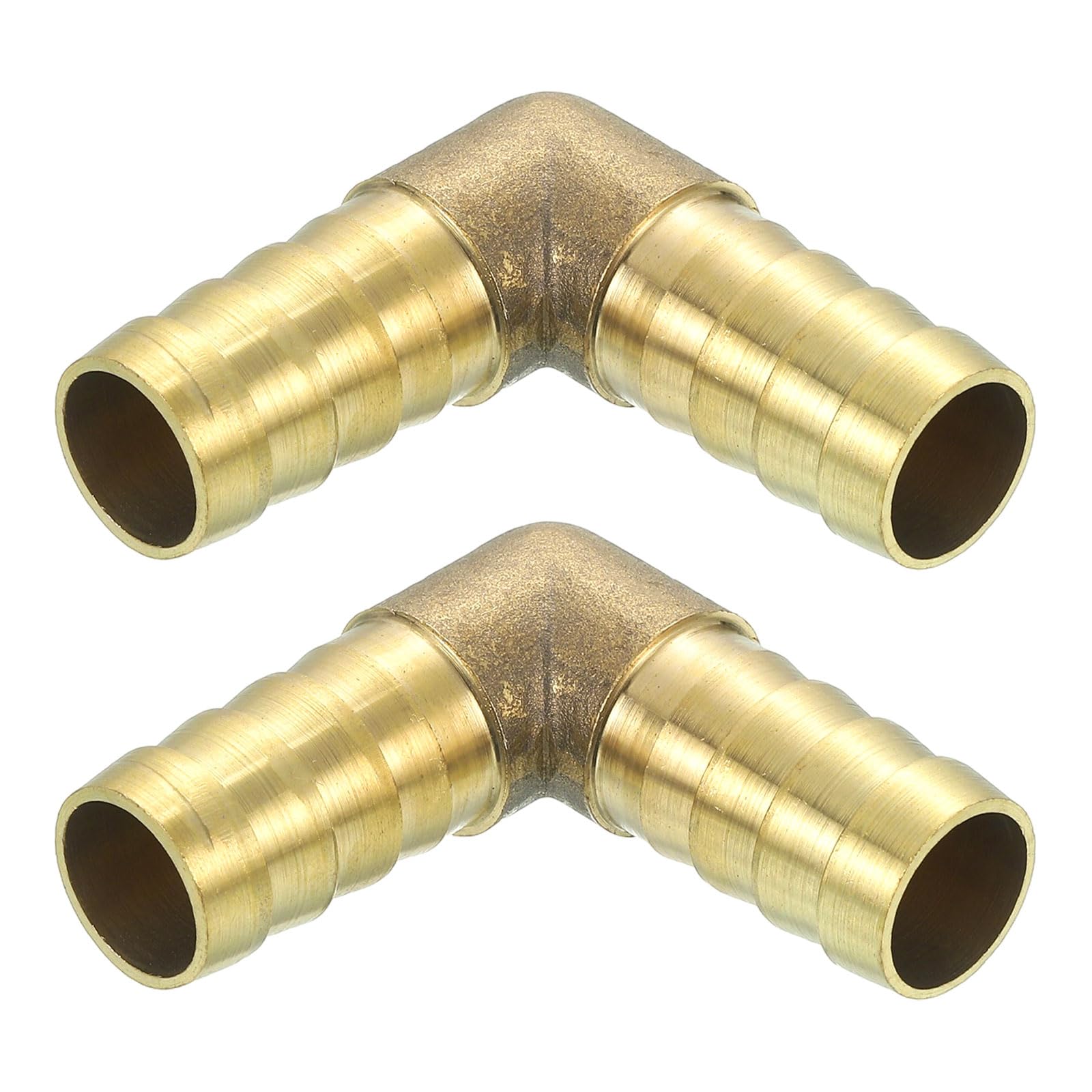 Photo 1 of uxcell 2 Pcs Brass Hose Barb Fitting L Right Angle Elbow Connector Coupler, 9/16" ID Brass Fitting Air Hose Fittings for Connecting Water Fuel Air, Oil Hoses