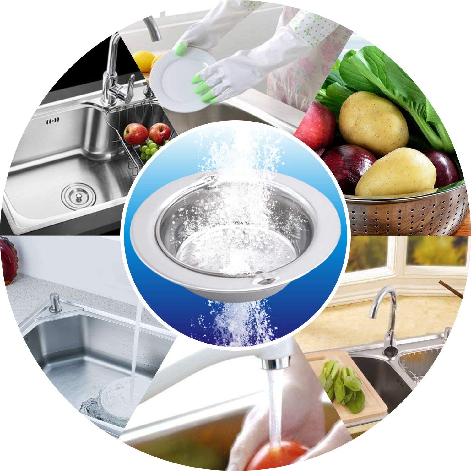 2PCS Stainless Steel Kitchen Sink Basket Strainer with Handle Garbage Disposal Stopper Mesh Basket, Kitchen Sink Strainer Baskets, Wide Rim 4.33\