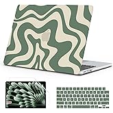 B BELK Compatible with MacBook Air 15 inch Case 2026 2025 2024 2023 M4 M3 M2 A3241 A3114 A2941, Wave Pattern Plastic Hard Shell+Keyboard Cover+Screen Protector for Mac Air 15 inch Case, Green Wave