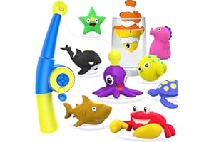 STAROUD Color Changing No Hole Magnetic Fishing Bath Toys for Kids Toddlers Baby, Color Change Sea Creatures Water Table Toys with Fishing Rod (10 Packs)