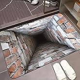 Front Door Mat Outside Entrance, Brick Bottomless Hole Area Rug for Living Room 3D Trap Optical Visual Illusion Rugs Playroom