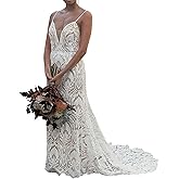 Women's Lace Boho Wedding Dresses for Bride Plus Size Long Beach Mermaid Bridal Dress Bohemian Wedding Gowns