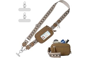 Tiostep Clip and Go Strap for Phone with Wallet Crossbody Phone Lanyard with Anti-Theft Zipper Pouch Detachable Quilted Wrist Wallet with RFID and ID Window for Daily and Travel