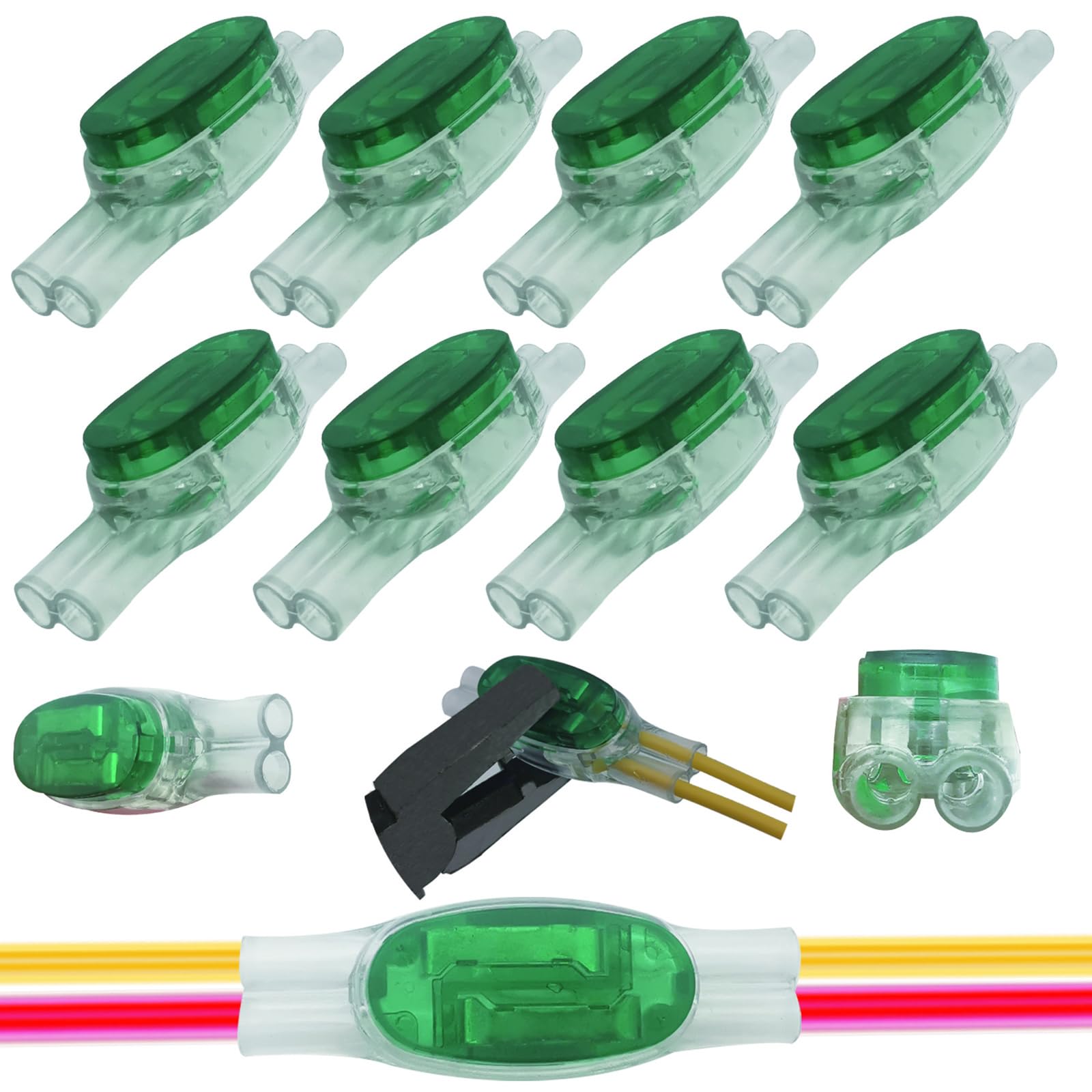 U1B Wire connectors, 8 Pcs Telephone Crimps, CTRICALVER Button Telephone Wire Connectors, Wire Connectors with Sealing Gel Grease Filling, Telephone Cable Connectors (Green)