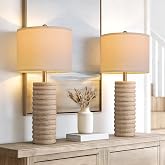 PoKat 27'' Farmhouse Table Lamps Set of 2 for Living Room, Stone-Like | Bedside Lamp for Bedroom, Boho and Distressed Style, Hand-Textured Ceramic Design, Tall Lamp Decor for Sideboard &amp; Entryway