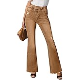 Sidefeel Women's Bell Bottom Flare Jeans High Waisted Stretchy Ripped Distressed Raw Hem Denim Pants with Pockets