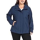 wantdo Women's Plus Size Softshell Jackets Hooded Warm Fleece Lined Windbreaker