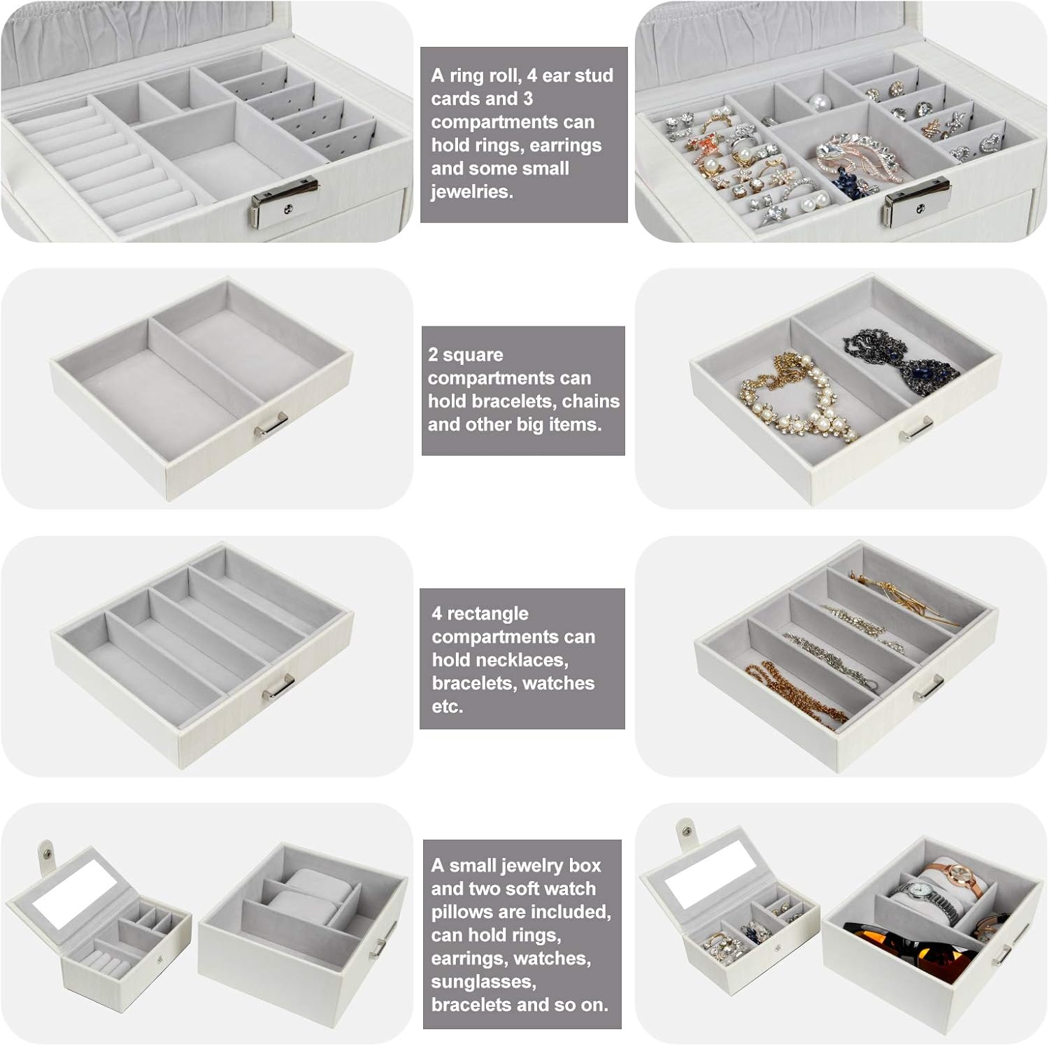 Homde Jewelry Box for Women Girls with Small Travel Case Mirror Necklace Ring Earrings Organizer White Wood Grain: Home Improvement