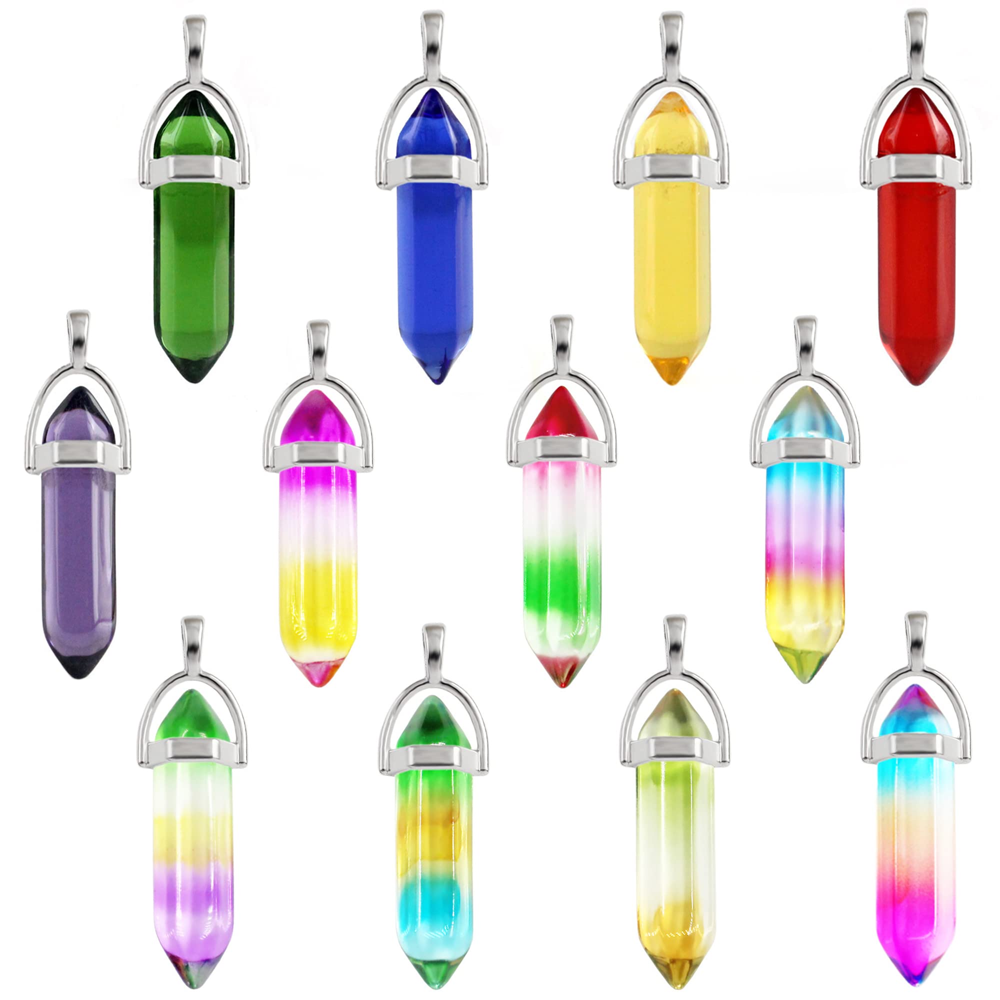 HAOBIN Hexagonal Crystal Pendants, Gemstones, Pendants, Natural Stone Pendants, Healing Stone, Crystal Pendants for DIY Necklaces, Key Pendants, Jewellery Making, Pack of 12, Crystal, natural stone