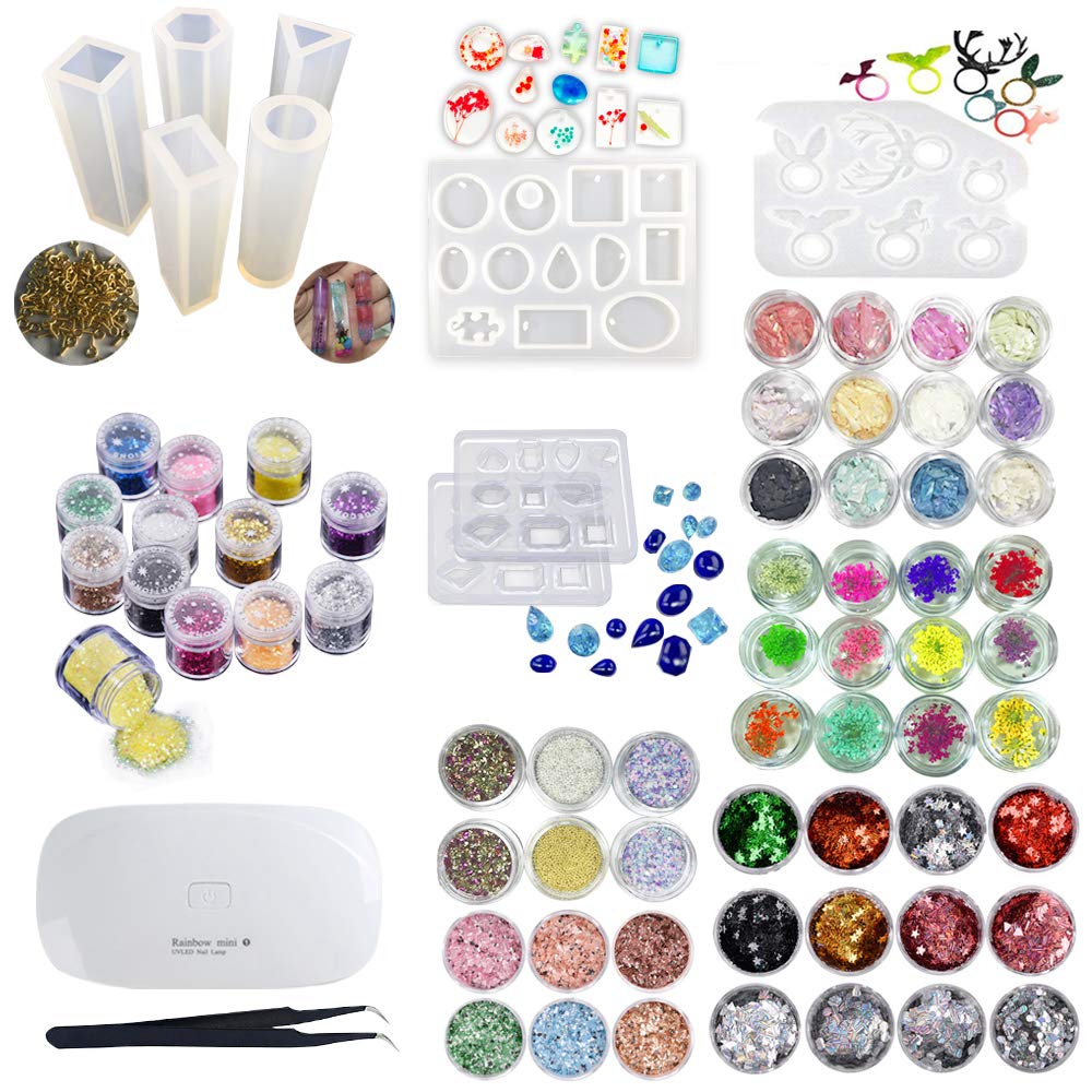 INNICON 9* Silicone Muolds 60x Sequins Set for Professional Making Decoration Sets Jewelry & Cosmetic Earrings 100 Screws Eye Pins Necklaces Gemstone Ring with Eagle UV Lamp