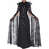 Aukmla Black Lace Cloak Long Sheer Collar Cape Halloween Costume Cosplay Robe for Women