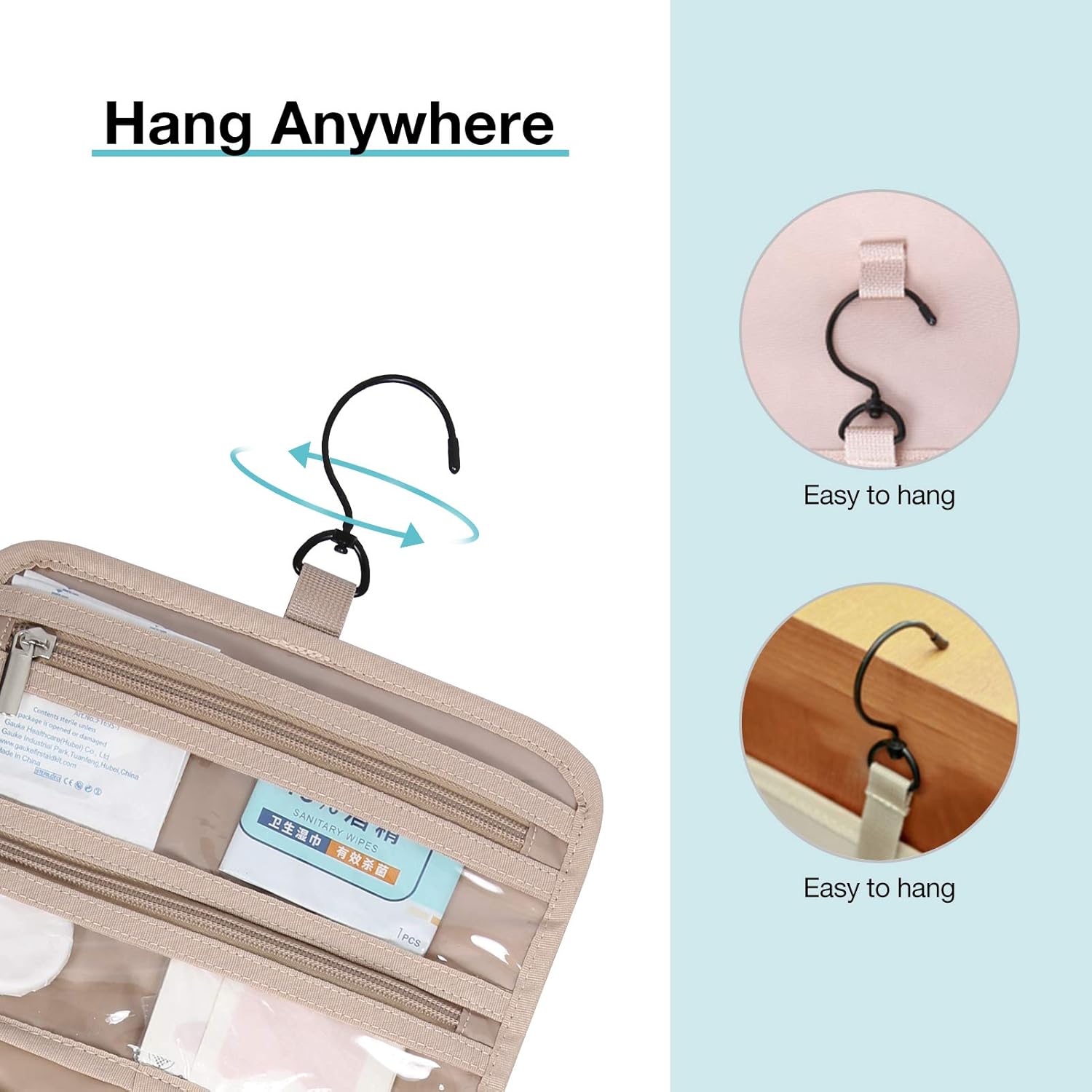 BAGSMART Toiletry Bag Hanging Travel Makeup Organizer with TSA Approved Transparent Cosmetic Bag Makeup Bag for Full Sized Toiletries, Medium-Teal