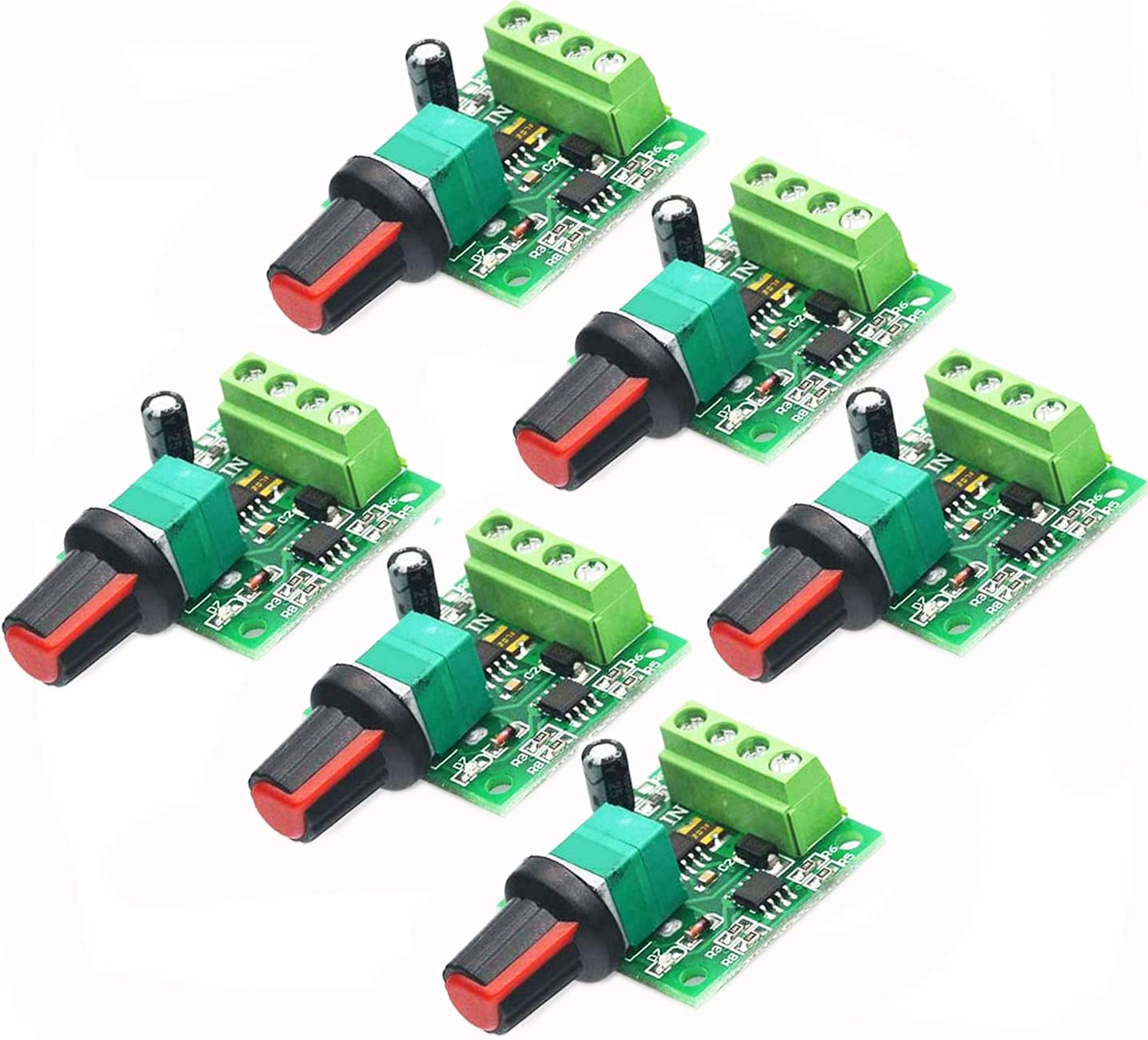 RUNCCI-YUN 6pcs DC 12v PWM motor speed controller,1.8V 3V 5V 6V 12V 2A Speed Adjustable Switch Module, Variable Voltage Regulator Dimmer Governor Switching Build with LED Indicator and Switch Function