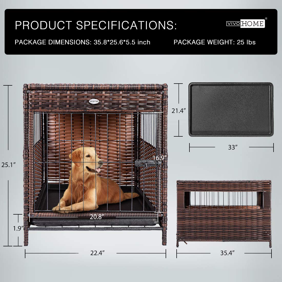 View of DEStar Heavy Duty PE Rattan Wicker Pet Dog Cage Crate Indoor Outdoor ...