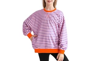 Bkixhv Girls Oversized Sweatshirt Striped Color Block Crewneck with Pockets Pullover Tops Long Sleeve Shirts 7-14 Years