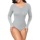GEMBERA Women's Long Sleeve Boat Neck Soft Ribbed Basic Fitted Bodysuit Top Shirts