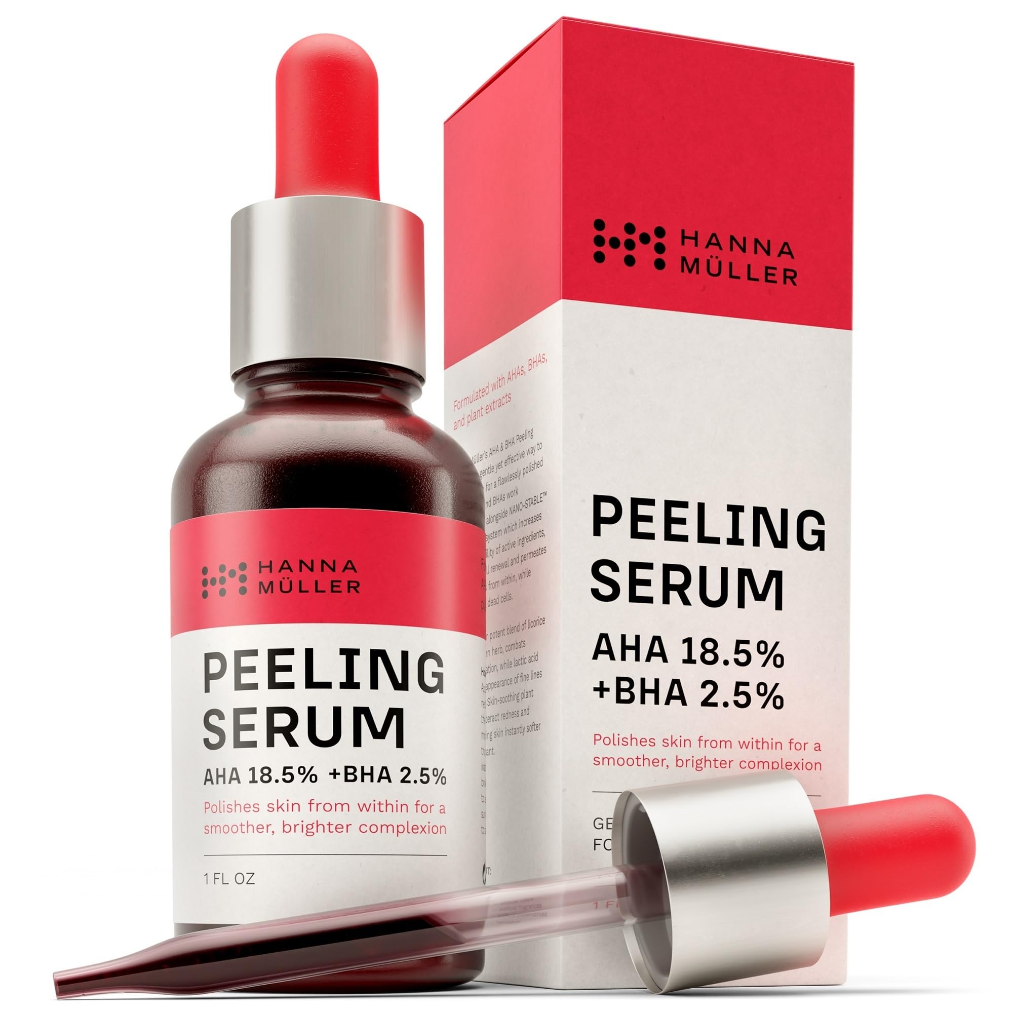 Peeling Serum - AHA 18.5% + BHA 2.5% Chemical Peels for Face, AHA BHA Exfoliator for face - Exfoliating Ordinary Peeling Solution for Fine Lines & Wrinkles - Chemical Peel Serum, 1 Fl Oz