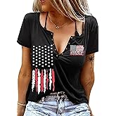 Camouflage American Flag Lace Up Blouse Women 4th of July Flag Short Sleeve USA Patriotic Printed Shirt Tops Casual Shirt