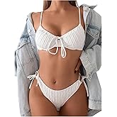 SweatyRocks Women's Ribbed High Cut Bikini Set Bow Tie Side String 2 Piece Swimsuit Bathing Suit