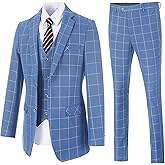Mens Suit Plaid Slim Fit 3 Pieces Checked Casual Tuxedo Formal Suits for Men Wedding Business Party Blazer Vest Pants Set