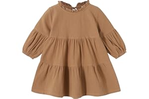 SWNONE Toddler Kids Baby Girl Dress Lantern Long Sleeve Solid Color Casual Dresses Girls Fall Winter Outfit Clothes