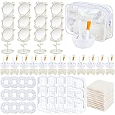 Shinylin 64pcs Spa Sleepover Party Supplies Bulk, Include Face Mask Mixing Bowl Set, Mirror, Headband, Scrunchies, Cosmetic Bags, Face Wash Cloths for Spa Birthday Party (White)