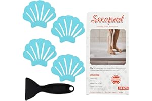 Secopad Non-Slip Bathtub Stickers, 24 PCS Shell Safety Bathroom Tubs Showers Treads Adhesive Decals Scraper (Blue)