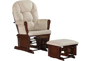 Lennox Furniture Glider Rocker with Ottoman, Smooth Gliding upholstered Chair Comfy with Side Pockets Esspresso Beige
