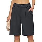 AVICHIC Women's Bermuda Dress Shorts Wide Leg Long Shorts High Waisted Dressy Casual with Pockets 10"