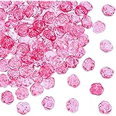 SOFPLATE 1 Box 100Pcs Pink Rose Beads Glass Flower Bead Transparent Czech Carved Flowers Floral Crystal Glitter Loose Spacer Beads for Bracelet Necklace Jewelry Making DIY Craft Decors Accessories