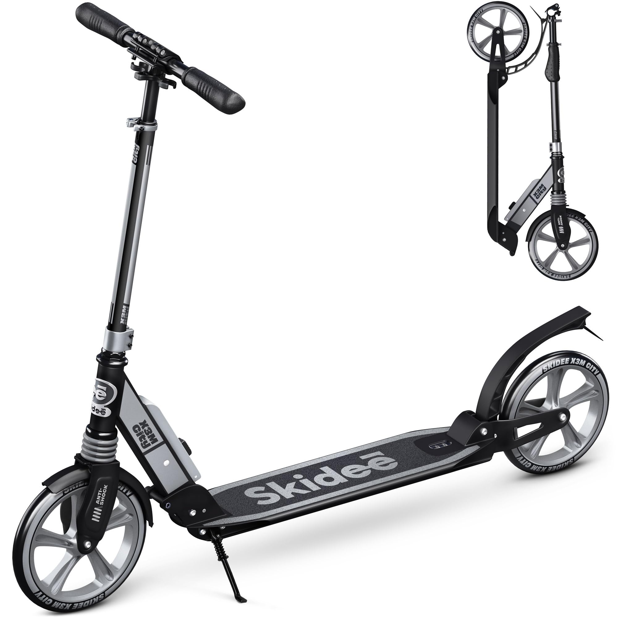 Photo 1 of ***(MISSING WHEELS/ UNABLE TO TEST ITEM)***Skidee Kick Scooters for Kids 8-12 - Adjustable Height Up to 41", Foldable, 8" Shock-Absorbing Wheels, 220LBS Capacity - Ultra Smooth Kick Scooter for Adults, Teens & Kids – Lightweight & Portable