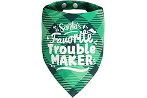 ICEMOOD Christmas Dog Bandanas - Santa's Favorite Trouble Maker, Naughty & Nice List Print Pet Holiday Scarf Costume Gift, Green Plaid, Small & Medium Breed, 5-25lbs