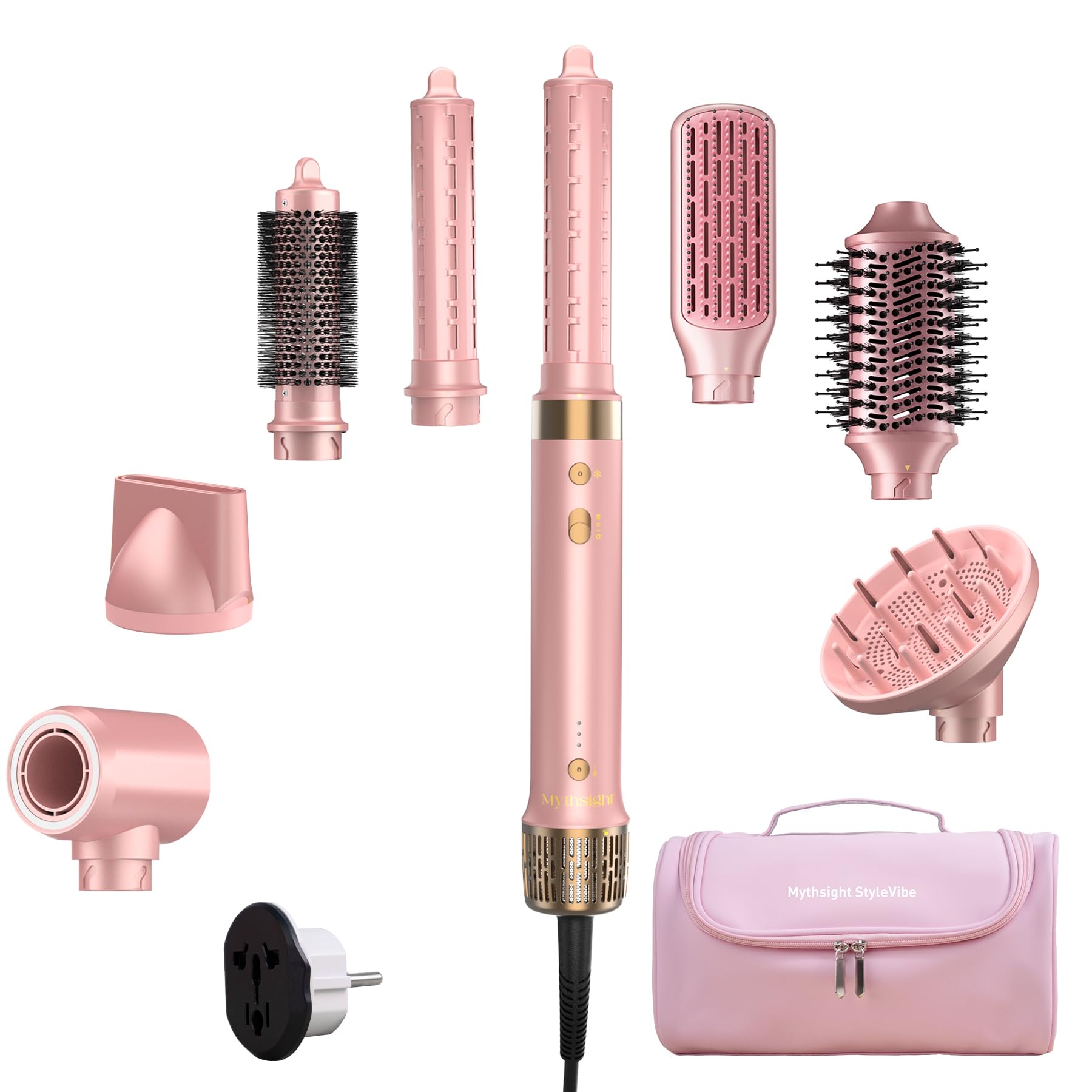 Photo 1 of Mythsight Dual Voltage StyleVibe 8-in-1 Air Styler, Hair Dryer & Blow Dryer Brush with Travel Case - Auto Wrap Curls (L/R), Fast Drying, Thermal Brush for Blowouts & Frizz-Free Volume, No Heat Damage