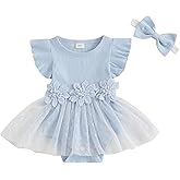 Douhoow Baby Girl Romper Dress Baby Dress Romper Flowers Lace Infant Girl Spring Summer Clothes with Headband