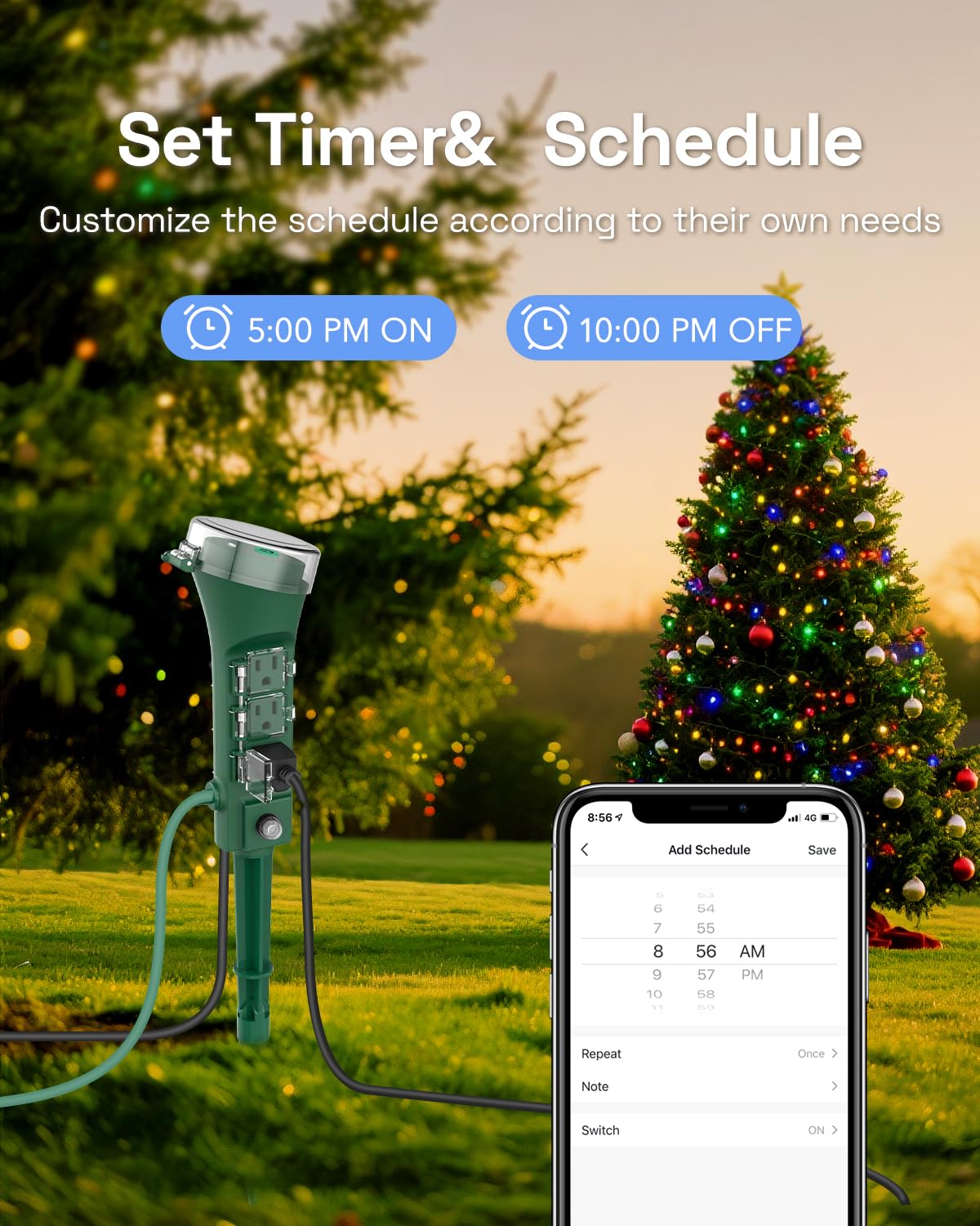 HBN Outdoor Smart Plug Waterproof WiFi Outdoor Outlet Timer with 6 Grounded Outlets, Remote & Voice Control Heavy Duty Yard Stake Plug Compatible with Alexa and Google Assistant No Hub Required - View 4