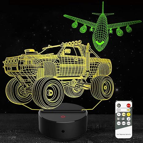 Car Night Light 3d Lamp Airplane Toys Gifts For Kids Boys Girls 7 Colors Changing Touch Remote Control Night Lights Birthday Christmas Gifts For Age