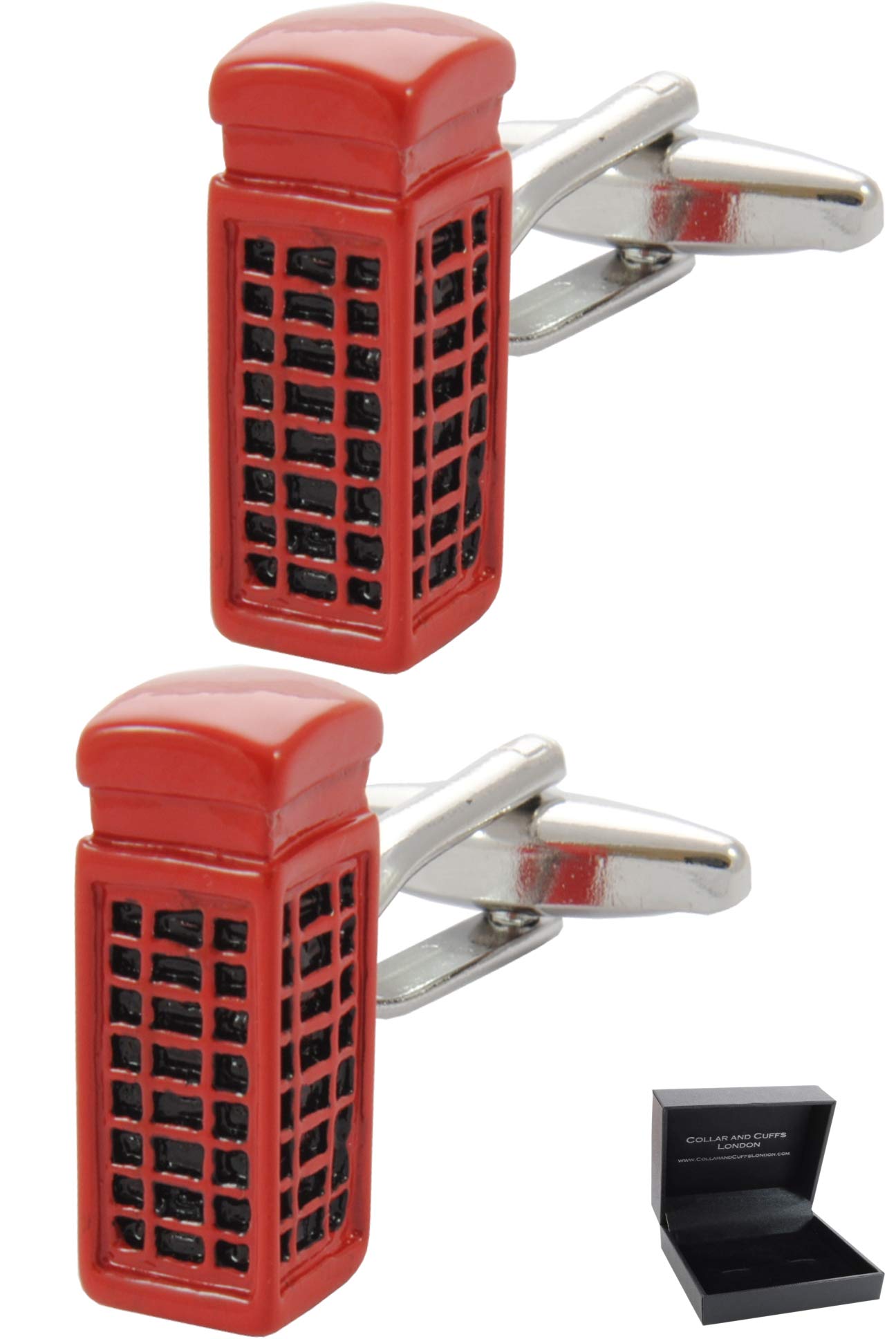 Cufflinks for Men + Presentation Box - Red - London Telephone Box - Fun Classic Phone England British Kiosk Crown - One Pair