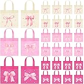 Honeydak 24 Pcs Coquette Pink Bow Party Favor Bags Valentines Non Woven Bow Goodie Bags Cute Pink Party Supplies for Princess Themed Birthday Shower Bachelorette Decoration