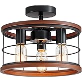 LOOYD 3-Light Semi Flush Mount Ceiling Light Fixture Vintage Ceiling Light Farmhouse Metal Cage Ceiling Lamp for Kitchen Dini