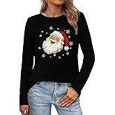 MAIHUN Christmas Santa Shirt for Women Merry Christmas Long Sleeve Snowflake Tshirts Xmas Holiday Tee Top